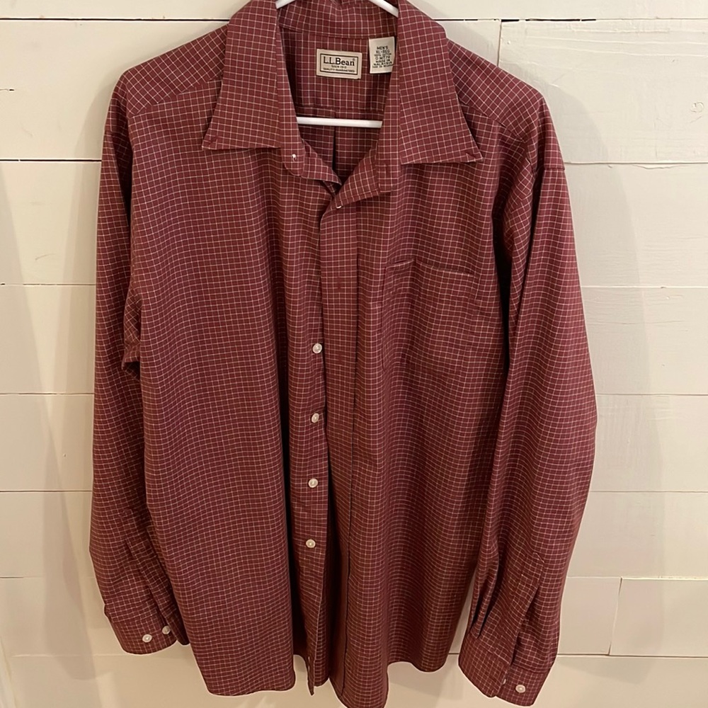 LLBean Maroon Check LS Button Down, Size XL Regular